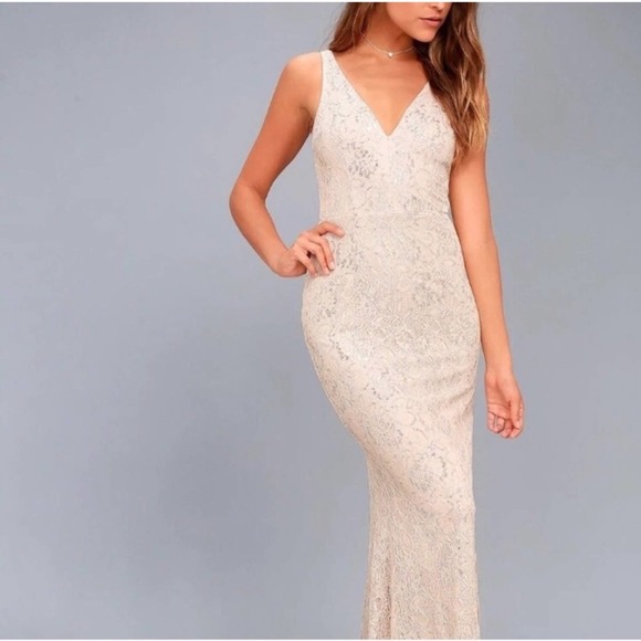 Lulus Gleam and Glam Blush Lace Maxi - Picture 3 of 10